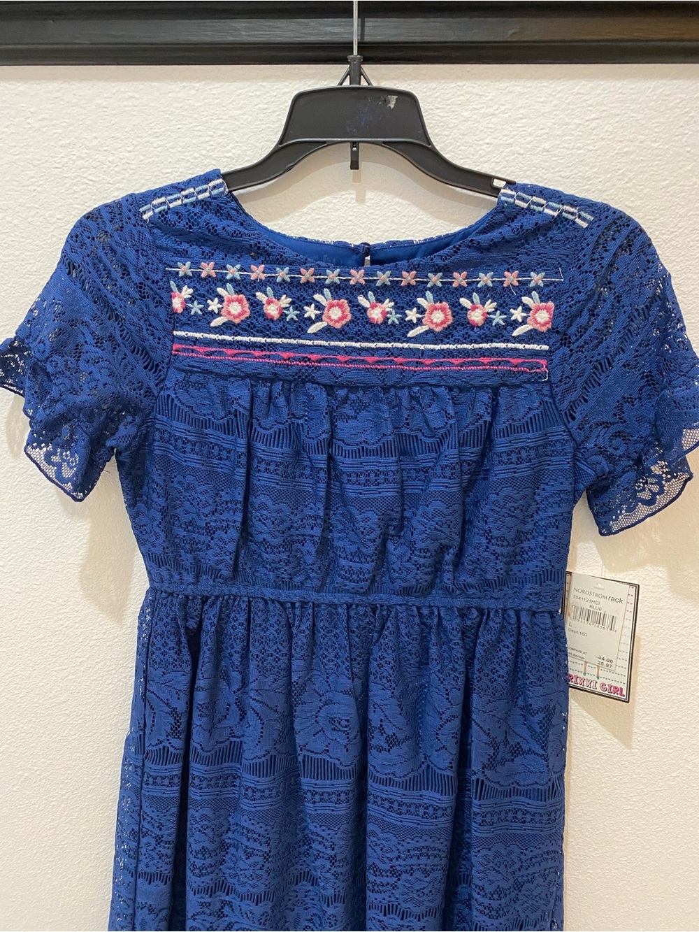 🆕Trixxi Girl Girls Navy Lace Overlay Dress with Floral Embroidered Detail - L